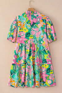Button Down Floral Puff Sleeve Babydoll Dress