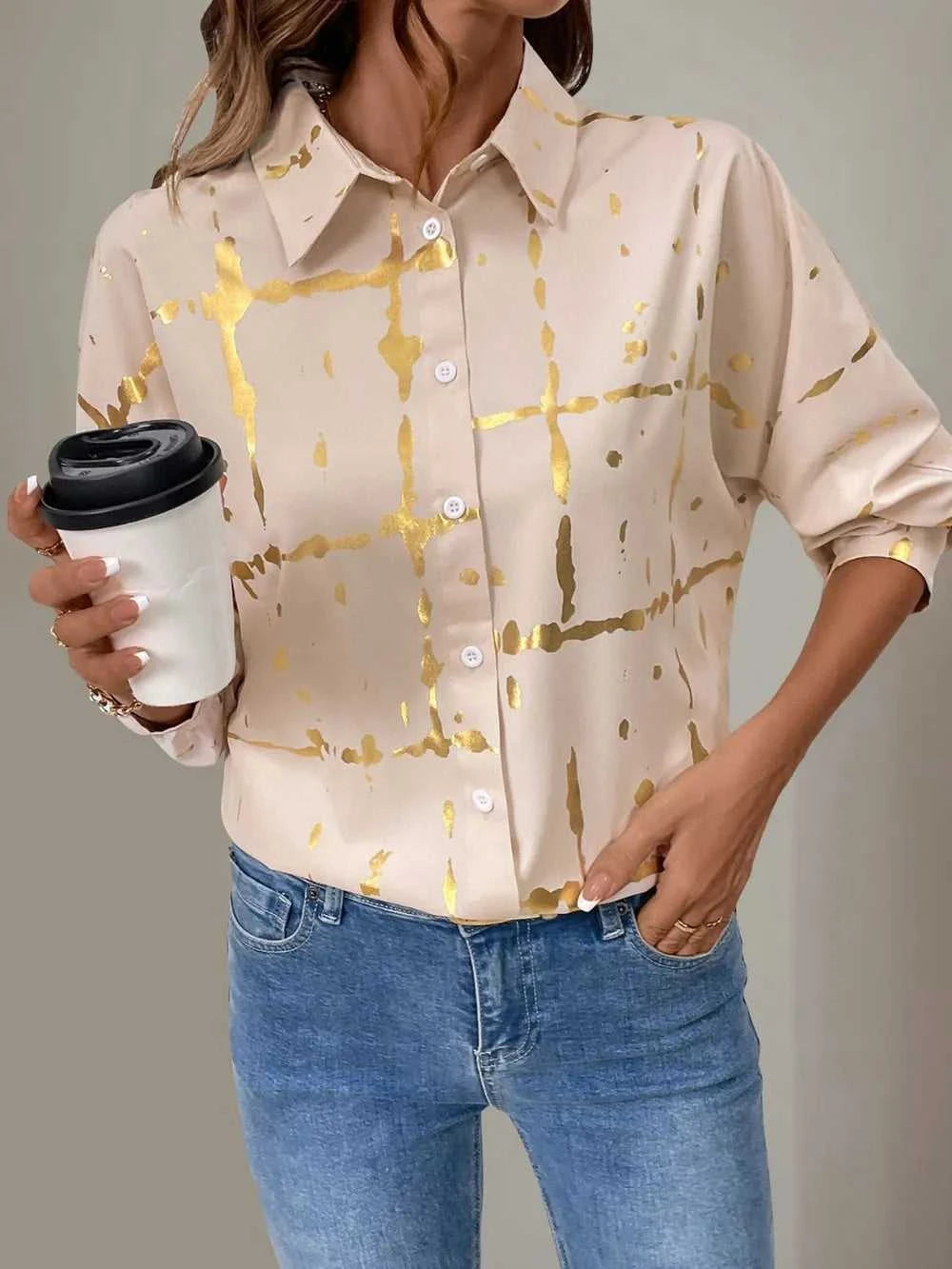 Perfee Printed Collared Neck Long Sleeve Shirt 100100022041032 35 Affordable Fashion Under $100 Jerry's Apparel 