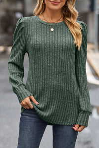 Lovelet Ribbed Round Neck Long Sleeve Knit Top