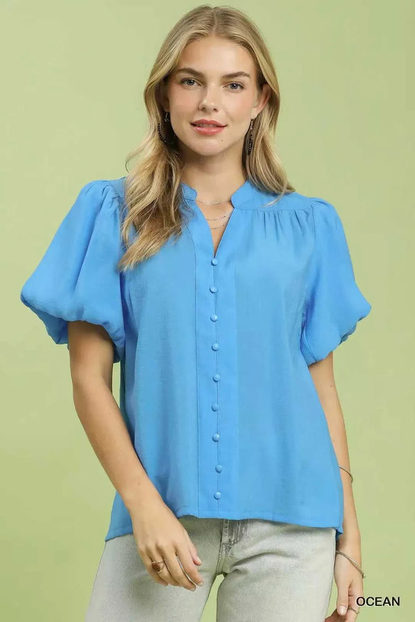 Umgee Button-Down Puff Sleeve Shirt 100100018371117 49 Affordable Fashion Under $100 Jerry's Apparel 