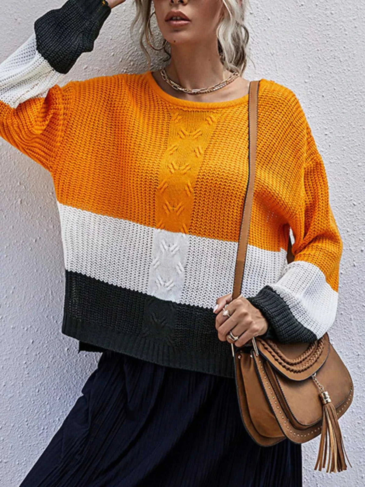 Color Block Round Neck Sweater 100100367558904 38 Affordable Fashion Under $100 Jerry's Apparel 