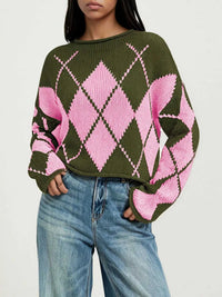 Argyle Pattern Knit Dropped Shoulder Sweater 100100844660276 45 Affordable Fashion Under $100 Jerry's Apparel 