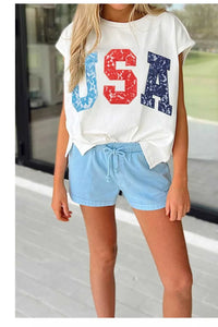 USA Color Block Letter Graphic Dolman Tee 100100650649216 34 Affordable Fashion Under $100 Jerry's Apparel 
