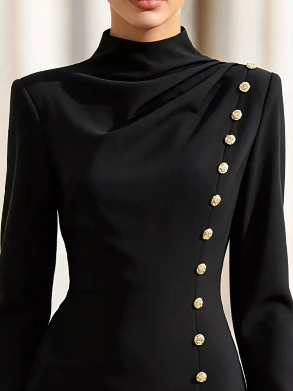 Mock Neck Long-Sleeve Bodycon Dress with Gold-Tone Button Detailing 101001571259490 49 Affordable Fashion Under $100 Jerry's Apparel 