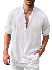 Men's Full Size Button Detail Roll-Tab Sleeve Top Plus Size