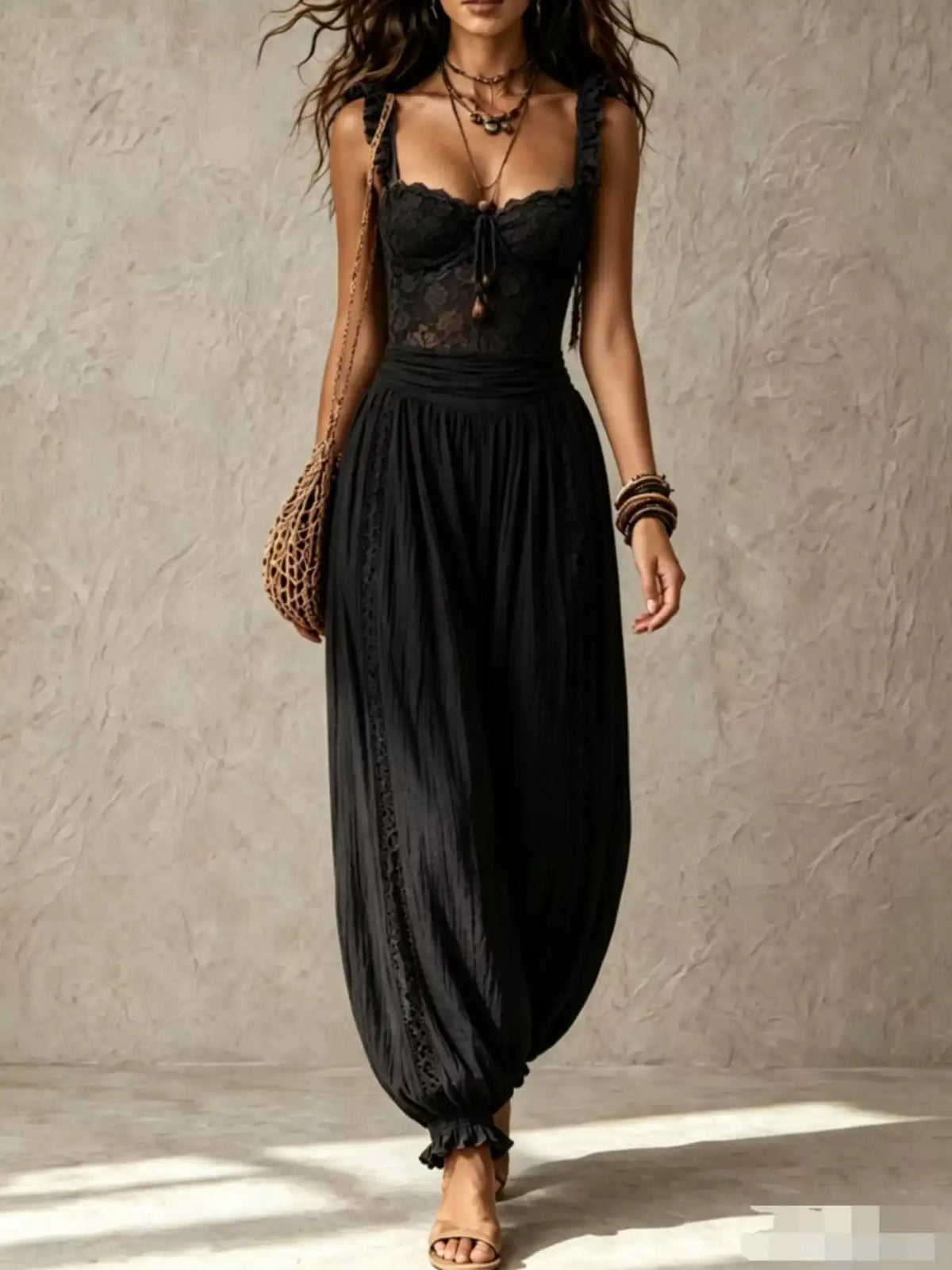 Boho Lace Corset Bodice Jumpsuit with Harem Pants 101001053483751 81 Affordable Fashion Under $100 Jerry's Apparel 