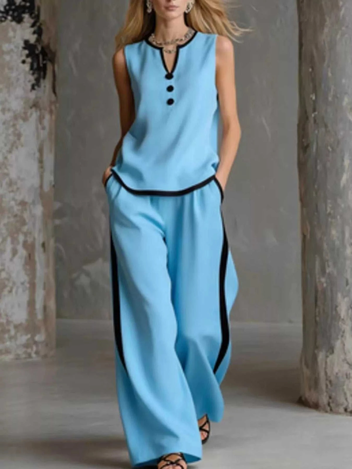 Full Size Contrast Trim Sleeveless Top and Pants Set Plus Size 101001507426114 43 Affordable Fashion Under $100 Jerry's Apparel 