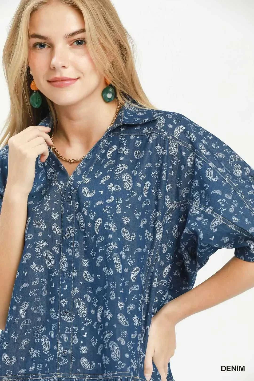 Umgee Paisley Print Chambray Top 100100609611234 57 Affordable Fashion Under $100 Jerry's Apparel 