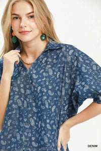 Umgee Paisley Print Chambray Top 100100609611234 57 Affordable Fashion Under $100 Jerry's Apparel 