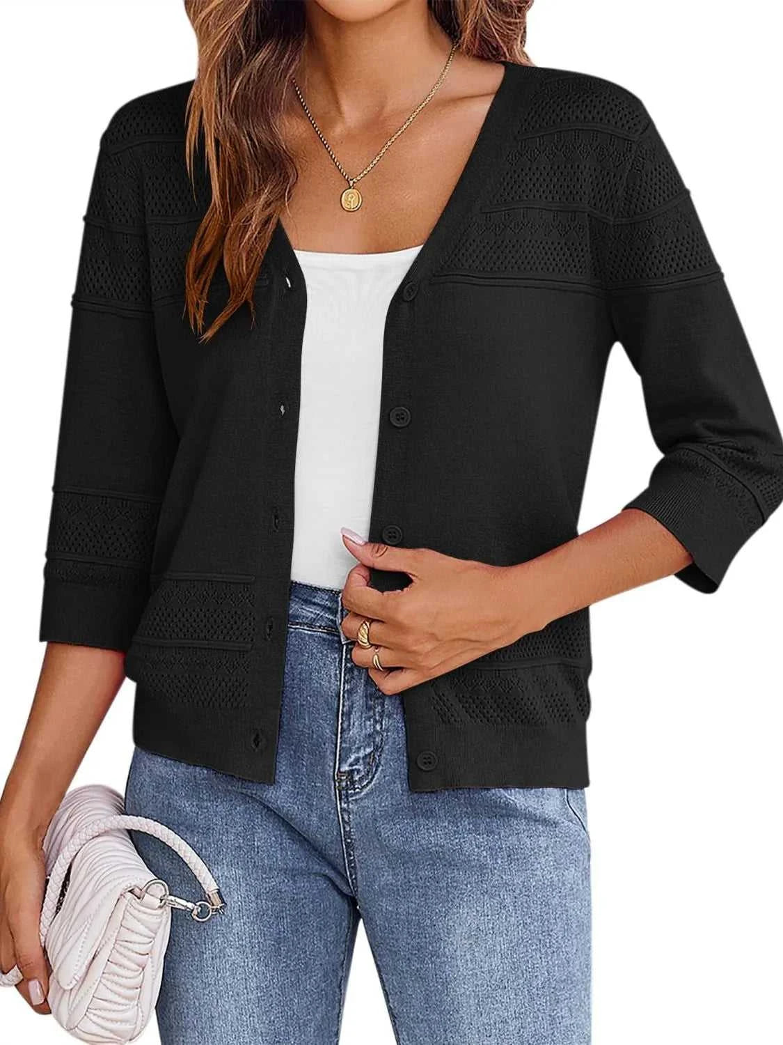 Button Up 3/4 Sleeve Cardigan 100100159971784 37 Affordable Fashion Under $100 Jerry's Apparel 