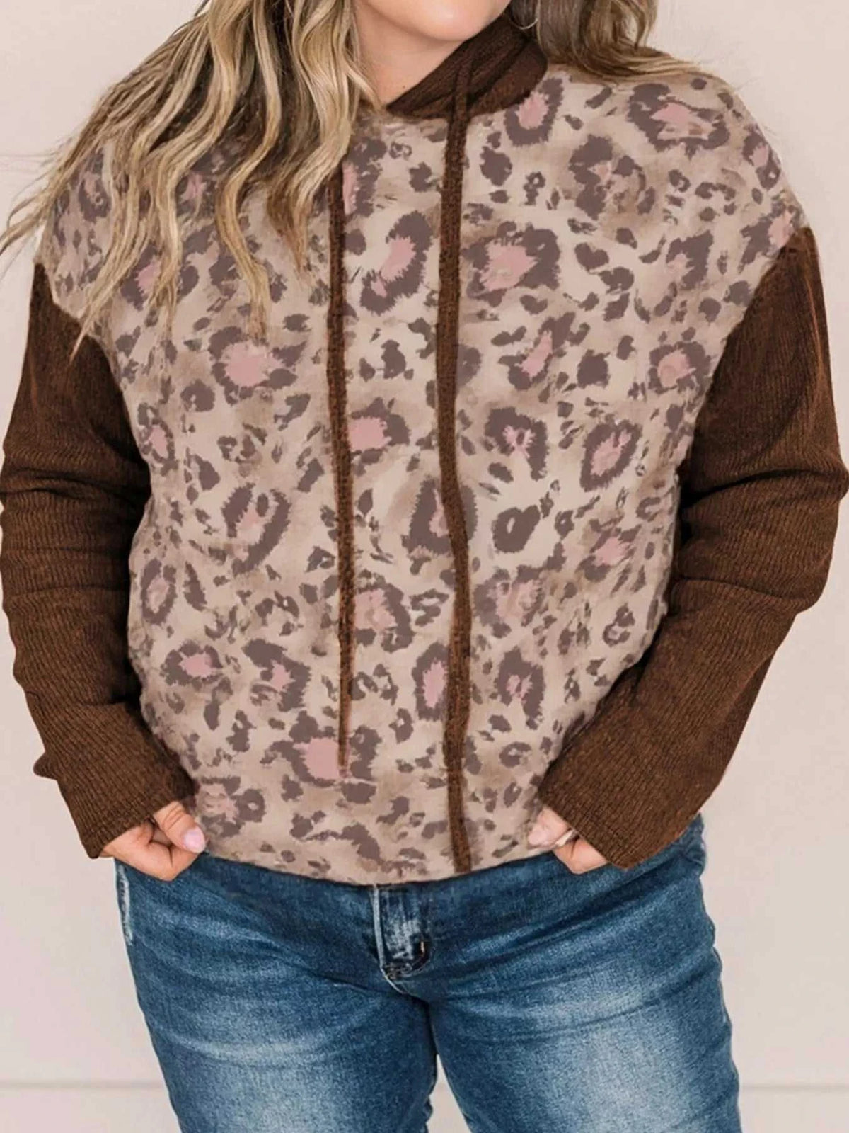 Plus Size Leopard Long Sleeve Drawstring Hoodie 100100648250327 39 Affordable Fashion Under $100 Jerry's Apparel 