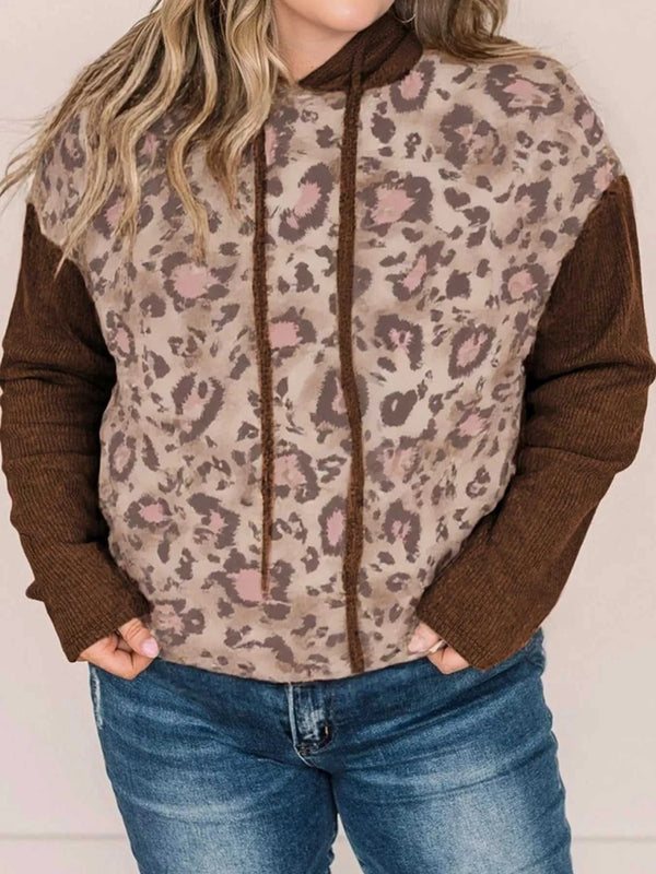 Plus Size Leopard Long Sleeve Drawstring Hoodie 100100648250327 39 Affordable Fashion Under $100 Jerry's Apparel 