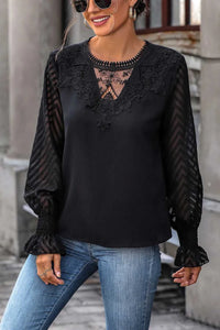 Perfee Lace Detail Smocked Flounce Sleeve Blouse 100100686231941 28 Affordable Fashion Under $100 Jerry's Apparel 