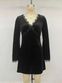 Velvet Lace Trim V-Neck Mini Dress 100100644247711 40 Affordable Fashion Under $100 Jerry's Apparel 