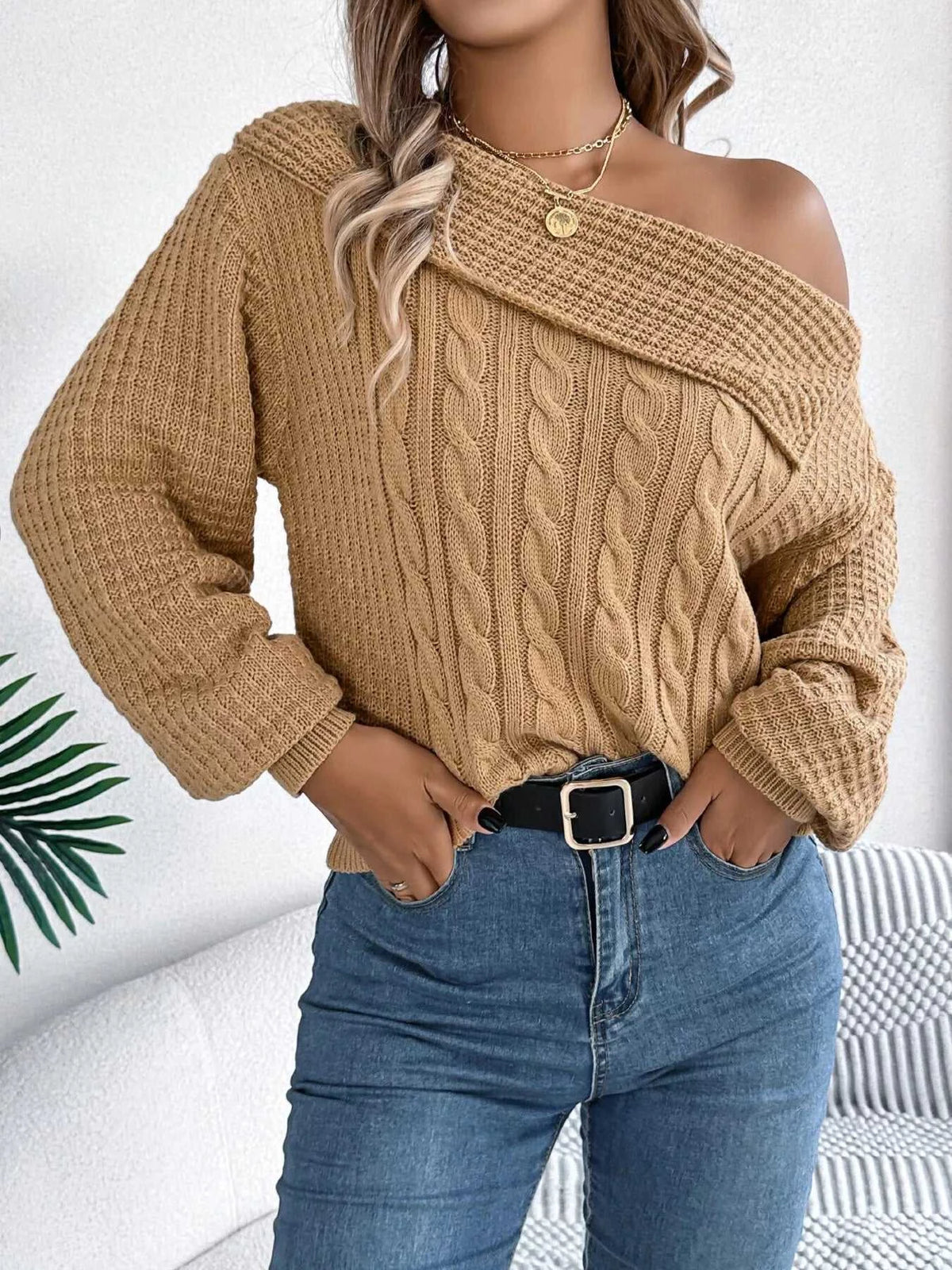 One Shoulder Cable Knit Sweater 101002219934825 38 Affordable Fashion Under $100 Jerry's Apparel 
