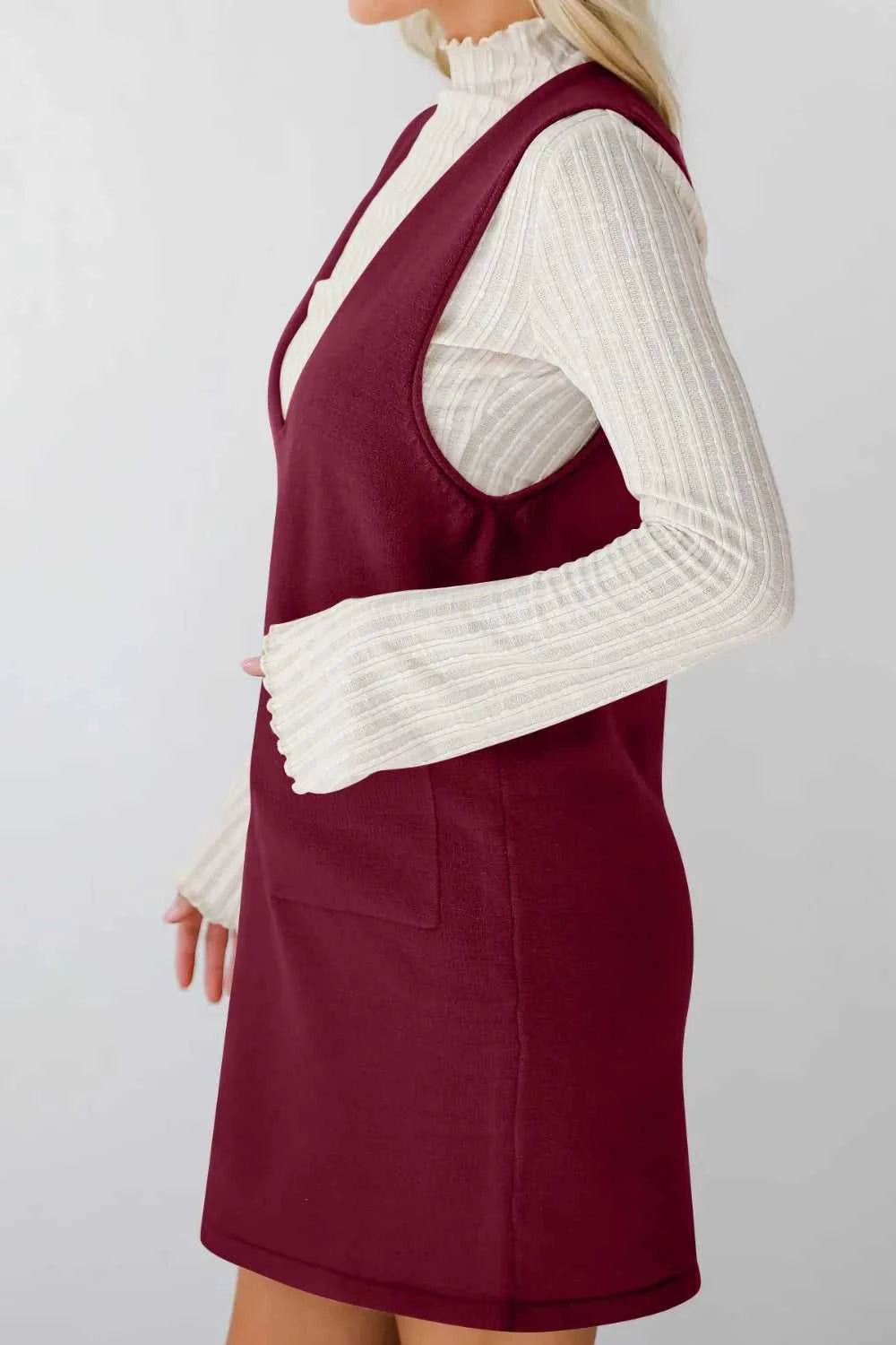 Lovelet Pocketed V-Neck Mini Sweater Overall Dress 100100283761487 35 Affordable Fashion Under $100 Jerry's Apparel 