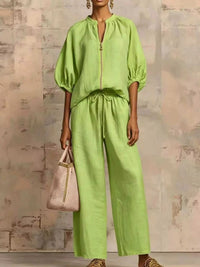 Full Size Zip-Front Top and Wide-Leg Pants Set Plus Size 101001746488777 43 Affordable Fashion Under $100 Jerry's Apparel 