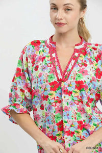 Umgee Mix Floral Print Ruffle Top 100100273231781 51 Affordable Fashion Under $100 Jerry's Apparel 