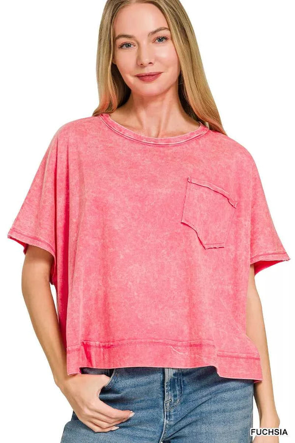Zenana Acid Washed Round Neck Short Sleeve Oversized T-Shirt 100100881051586 25 Affordable Fashion Under $100 Jerry's Apparel 