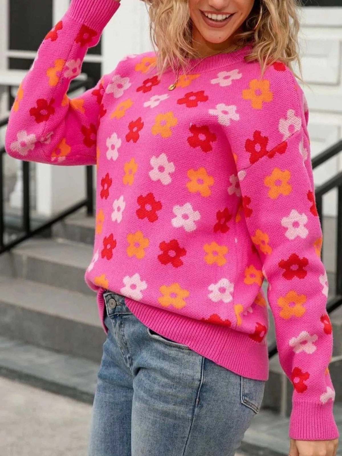 Floral Crew Neck Sweater 100100205302483 49 Gifts for Her Jerry's Apparel 