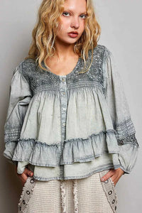 POL Washed Layered Lace Pintuck Flared Woven Blouse 100100275131459 59 Affordable Fashion Under $100 Jerry's Apparel 