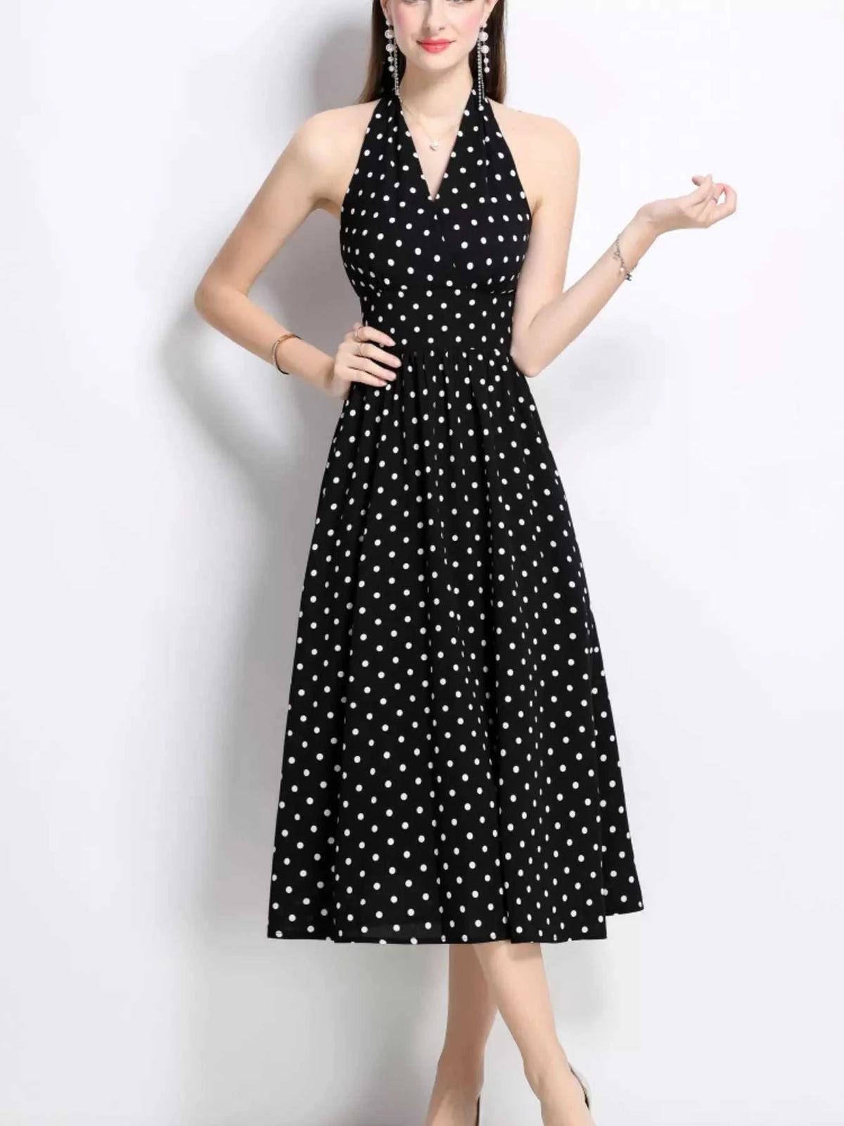 Polka Dot Halter Neck Midi Dress 100100546972272 69 Affordable Fashion Under $100 Jerry's Apparel 