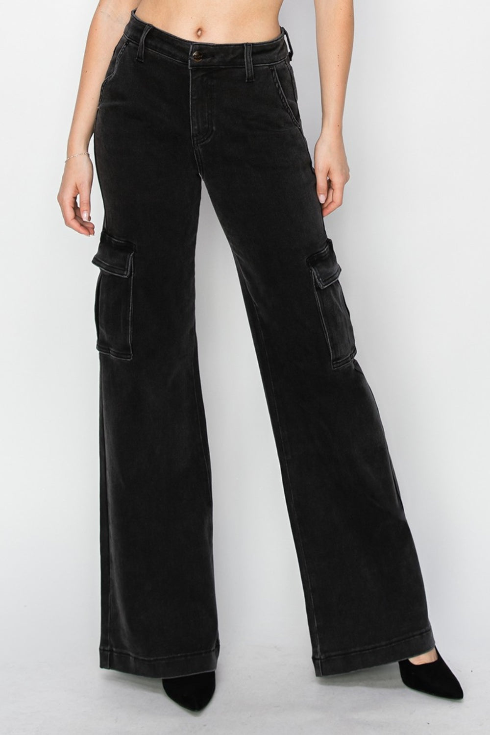 Full Size High Rise Wide Leg Cargo Jeans