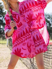 Printed Button Up Shirt and Shorts Set