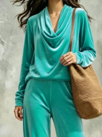 Full Size Velvet Cowl Neck Top and Pants Set Plus Size 101001490771294 53 Affordable Fashion Under $100 Jerry's Apparel 