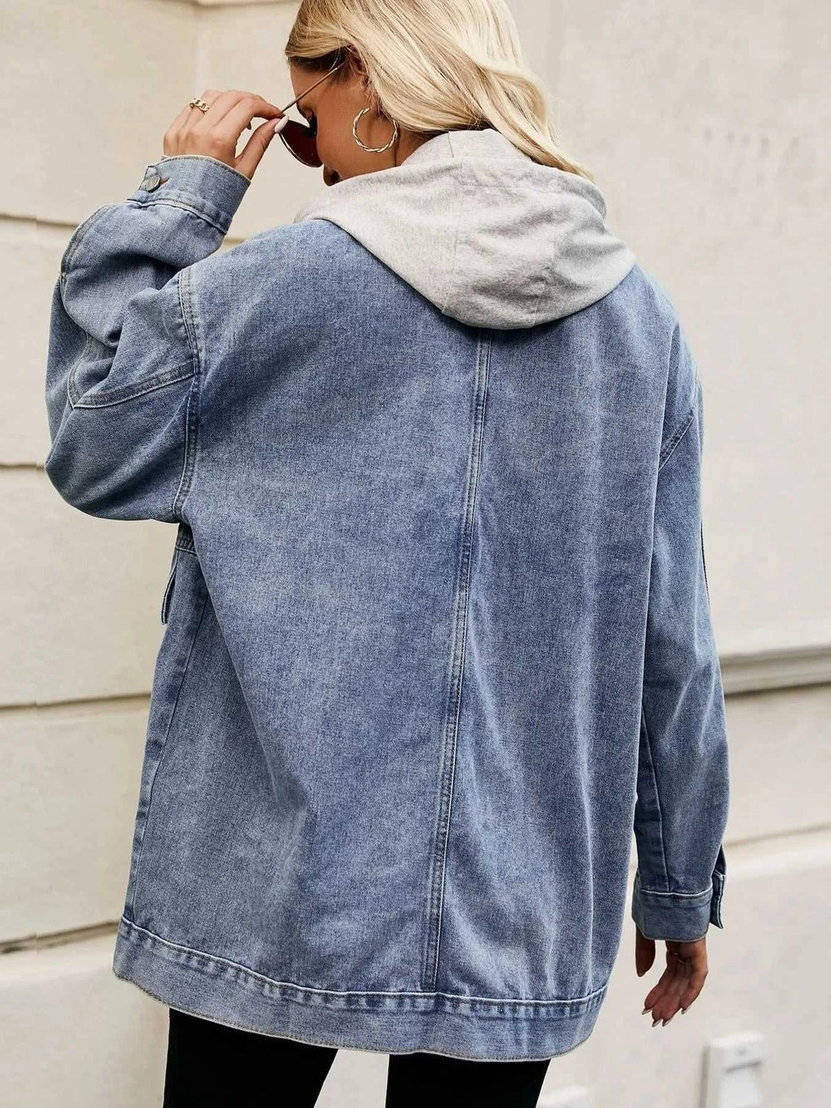 Oversized Button Up Denim Jacket with Hood 100100876233269 72 Affordable Fashion Under $100 Jerry's Apparel 