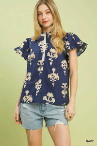 Umgee Floral Ruffle Sleeve Split-Neck Top 100100324221609 47 Affordable Fashion Under $100 Jerry's Apparel 
