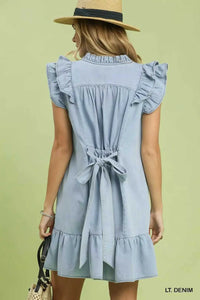 Umgee Chambray Ruffled Denim Dress with Side Pockets 100100668241368 62 Affordable Fashion Under $100 Jerry's Apparel 