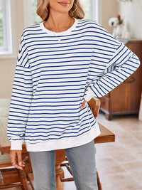 Lovelet Striped Round Neck Long Sleeve Sweatshirt