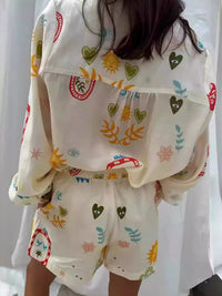 Printed Long Sleeve Shirt and Shorts Set