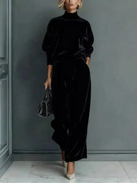 Full Size Elegant Velvet Mock Neck Long Sleeve Top and Wide-Leg Pants Set Plus Size 101001603377263 63 Women's Pants Set Gifts for Her Jerry's Apparel 