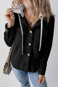 Drawstring Button Up Long Sleeve Hooded Jacket 100100581622606 55 Affordable Fashion Under $100 Jerry's Apparel 