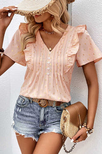 Perfee Printed Ruffle Trim Pleated Detail Blouse 100100655220826 30 Affordable Fashion Under $100 Jerry's Apparel 