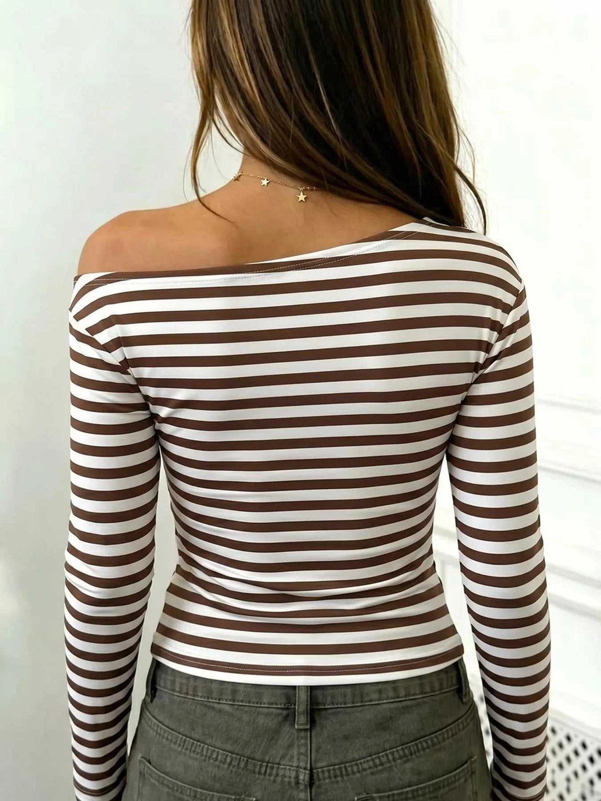 Striped One Shoulder Long Sleeve T-Shirt 100100046487871 22 Affordable Fashion Under $100 Jerry's Apparel 