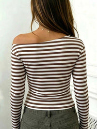 Striped One Shoulder Long Sleeve T-Shirt 100100046487871 22 Affordable Fashion Under $100 Jerry's Apparel 