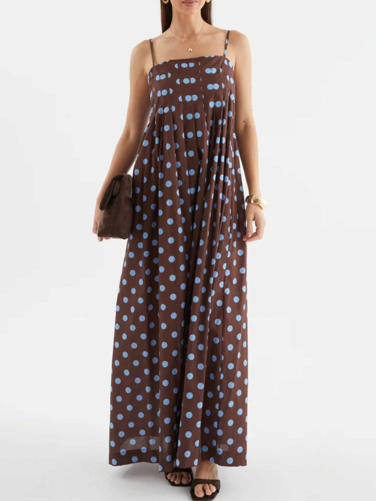 Polka Dot Pleated Detail Maxi Dress 100100737437161 50 Affordable Fashion Under $100 Jerry's Apparel 