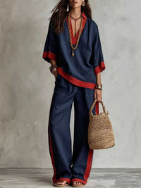 Full Size Contrast Trim Top and Wide Leg Pants Set Plus Size 101001012613218 46 Affordable Fashion Under $100 Jerry's Apparel 