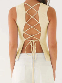 Back Lace Up Sleeveless Top with Cinched Waist Design 100100957854098 34 Affordable Fashion Under $100 Jerry's Apparel 