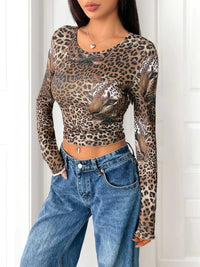 Leopard Print Long Sleeve Fitted T-Shirt 100100083367836 27 Affordable Fashion Under $100 Jerry's Apparel 