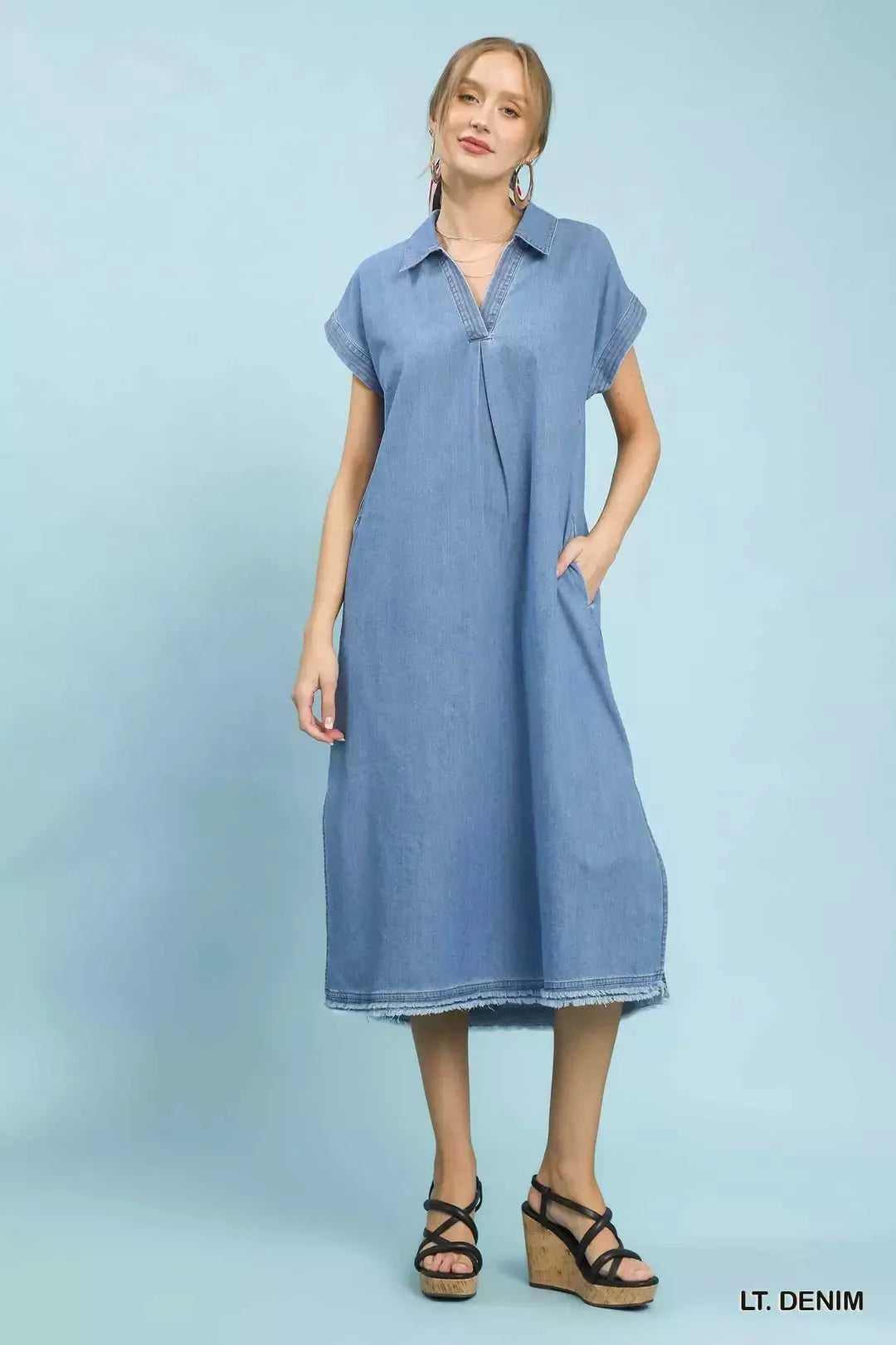 Umgee Stone Washed Collared Denim Midi Dress 100100956431073 57 Affordable Fashion Under $100 Jerry's Apparel 