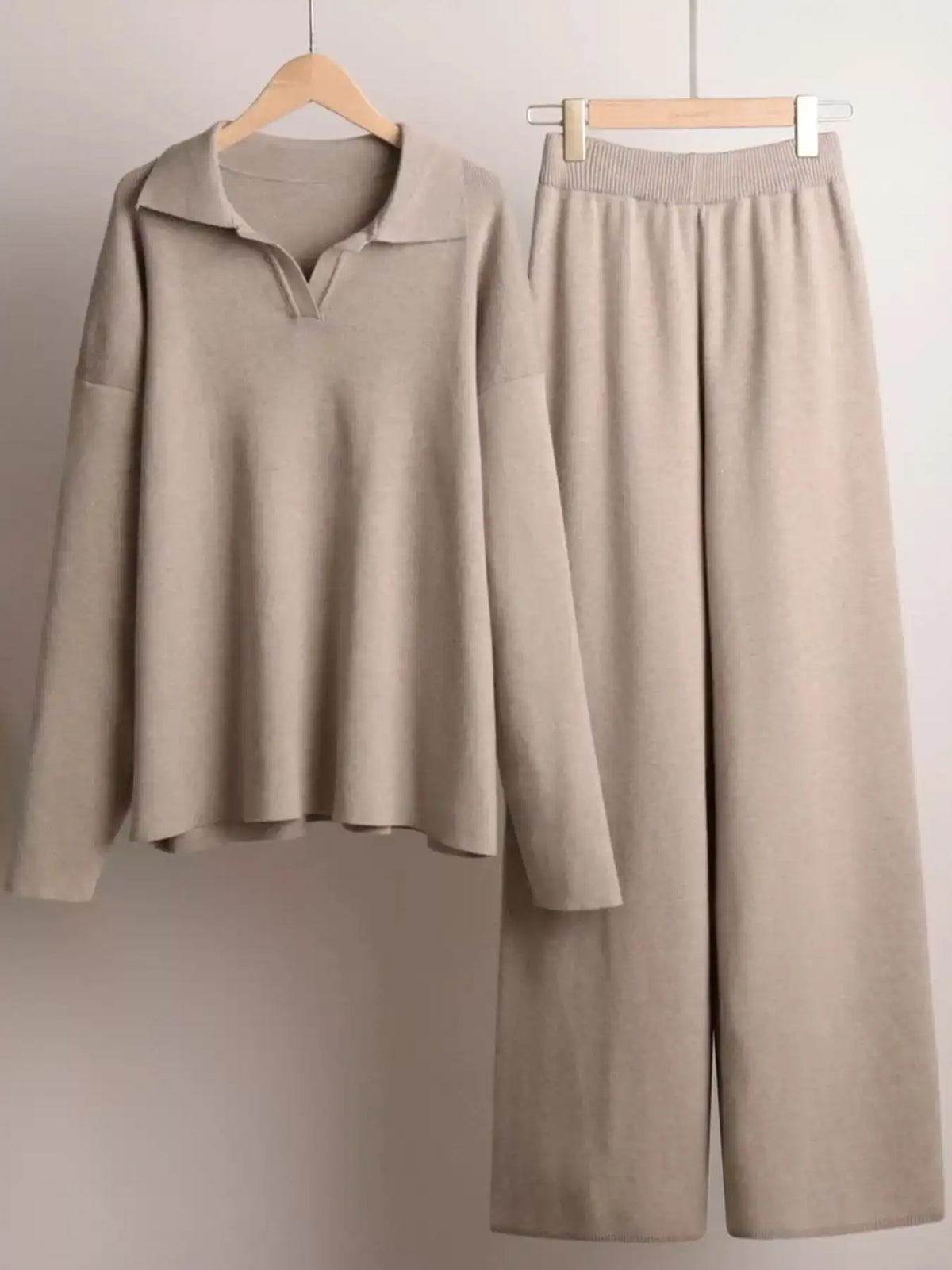 Polo Collar Top and Wide-Leg Pants Set 101001876960393 74 Affordable Fashion Under $100 Jerry's Apparel 