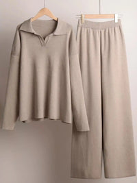 Polo Collar Top and Wide-Leg Pants Set 101001876960393 74 Affordable Fashion Under $100 Jerry's Apparel 