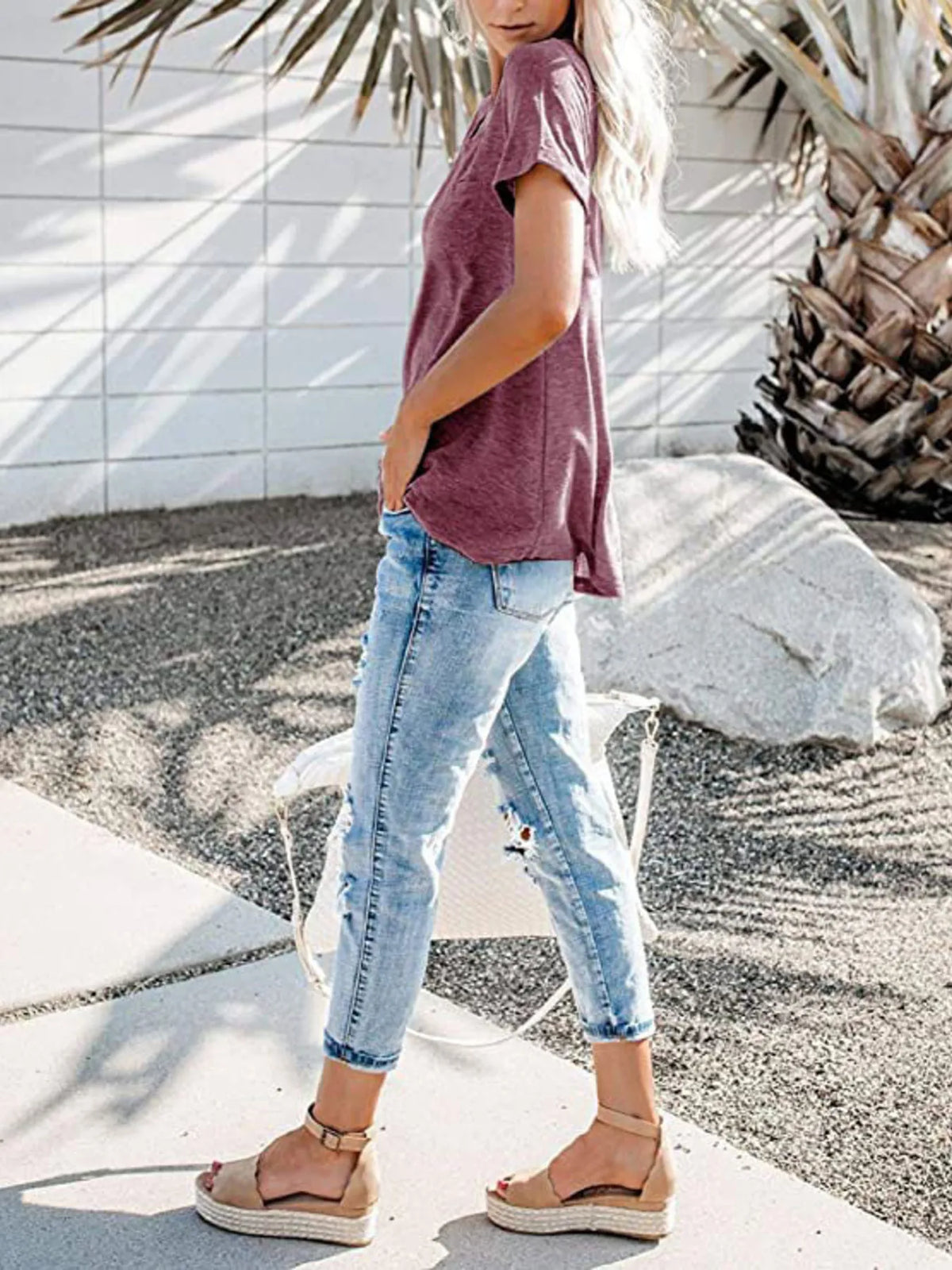Full Size Notched Short Sleeve T-Shirt Plus Size