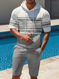 Men's Full Size Striped Short Sleeve Hoodie and Shorts Set Plus Size 100400484165910 43 Men's Sets Jerry's Apparel 