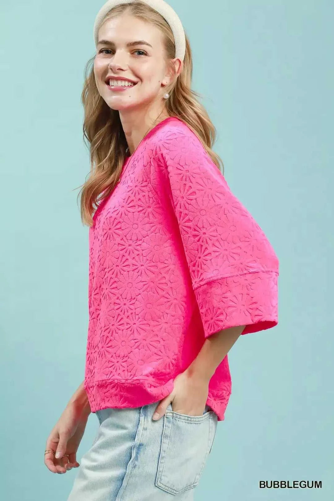 Round Neck Textured Floral Terry Blouse 100100786341546 47 Affordable Fashion Under $100 Jerry's Apparel 