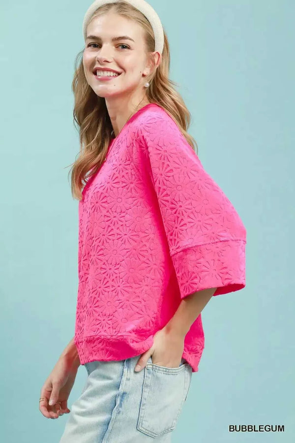 Round Neck Textured Floral Terry Blouse 100100786341546 47 Affordable Fashion Under $100 Jerry's Apparel 